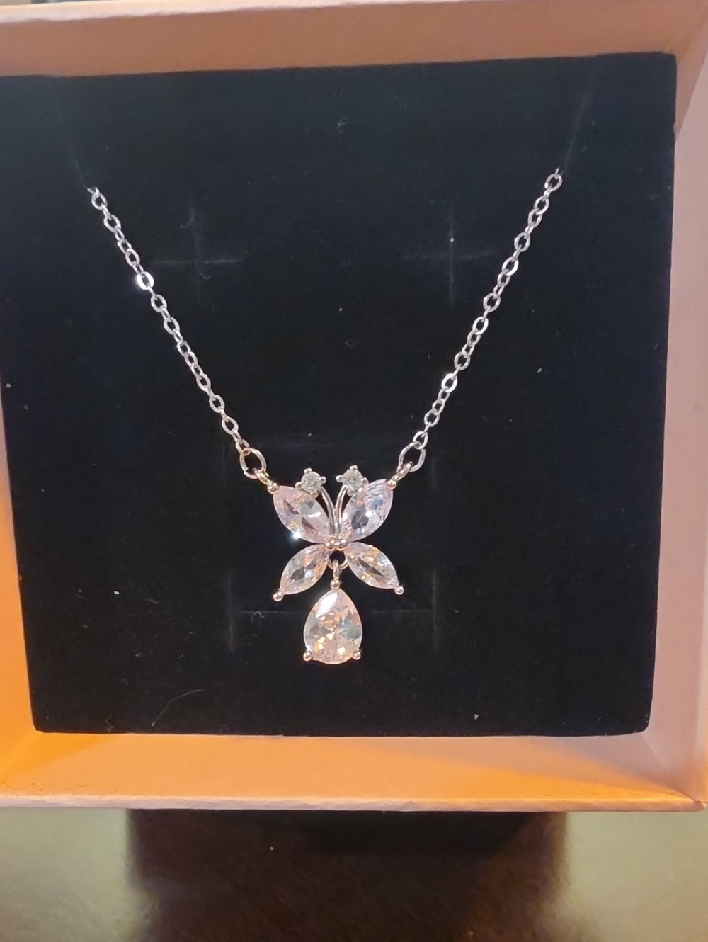Crystal Flower Pendant Necklace - Silver Chain